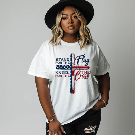 Women's Stand for the Flag, Kneel for the Cross Tee